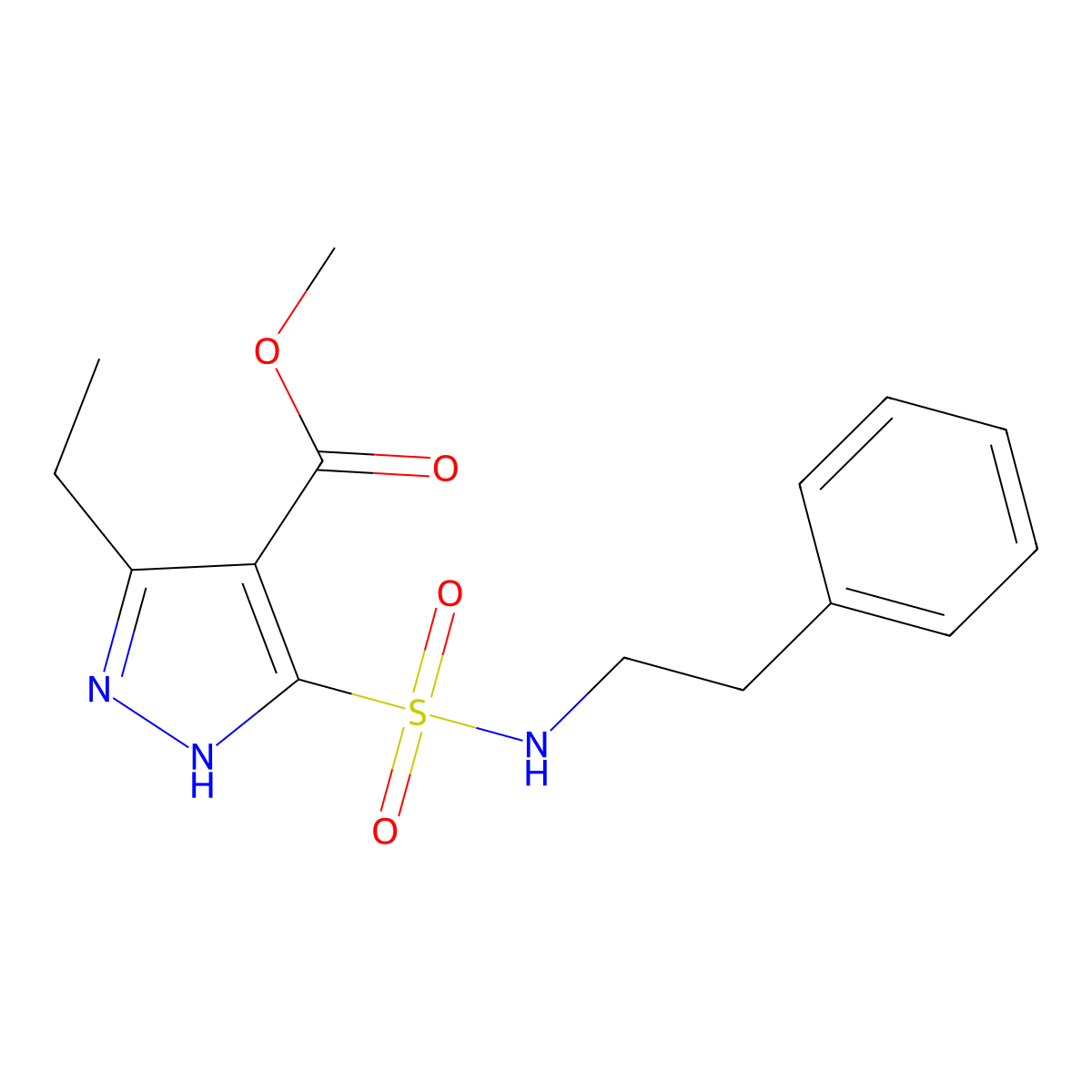 methyl 3-ethyl-5-[(2-phenylethyl)sulfamoyl]-1H-pyrazole-4-carboxylate molecular structure, CAS 1239984-52-1