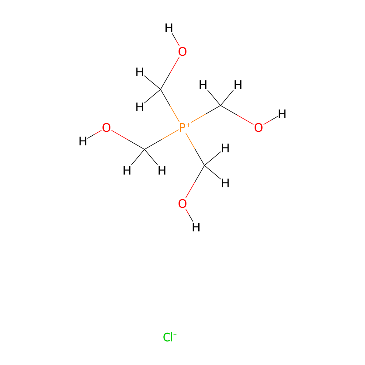 Tetrakis(hydroxymethyl)phosphonium chloride molecular structure, CAS 124-64-1