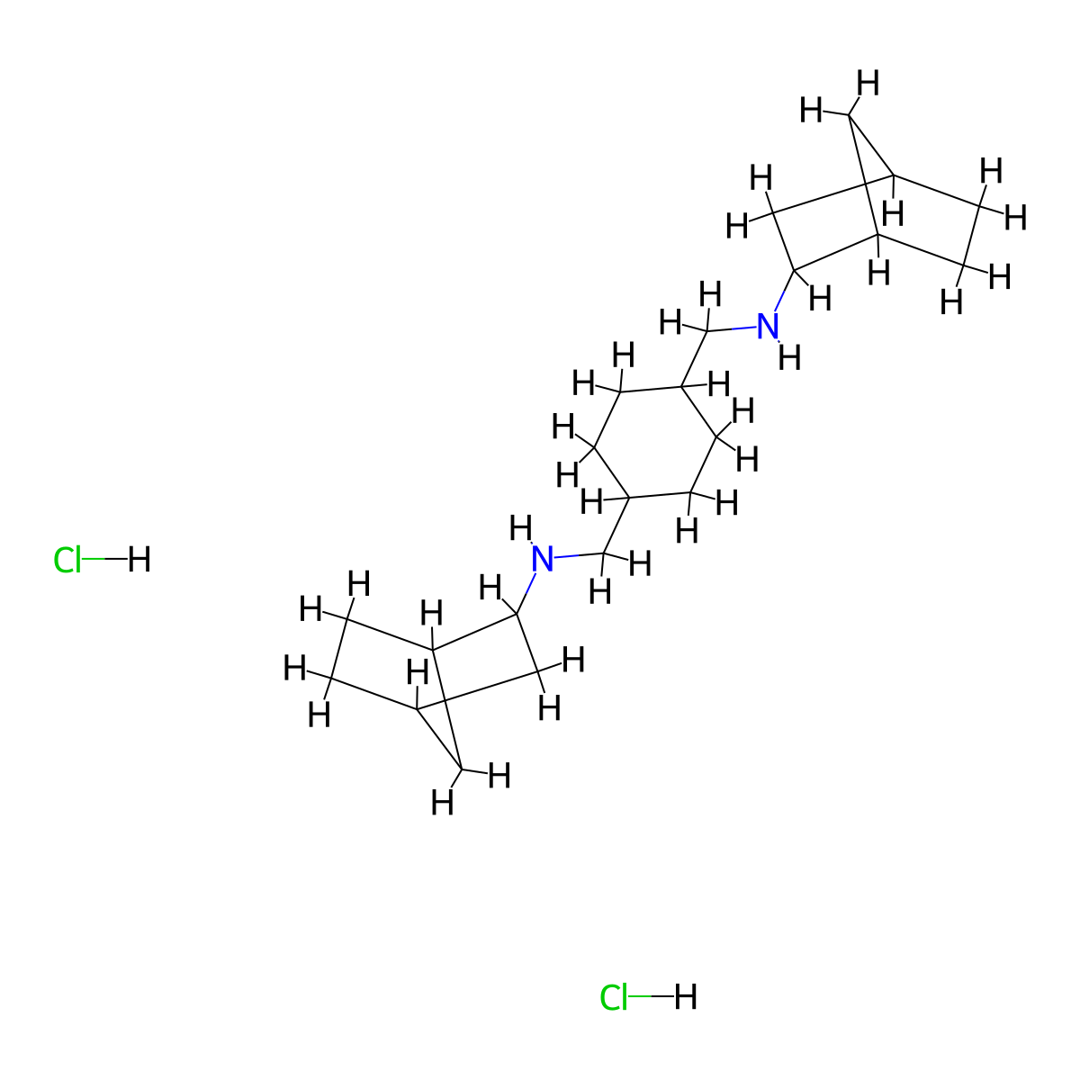 N,N'-(Cyclohexane-1,4-diylbis(methylene))di(bicyclo(2.2.1)heptan-2-amine)--hydrogen chloride (1/2) molecular structure, CAS 1240-90-0
