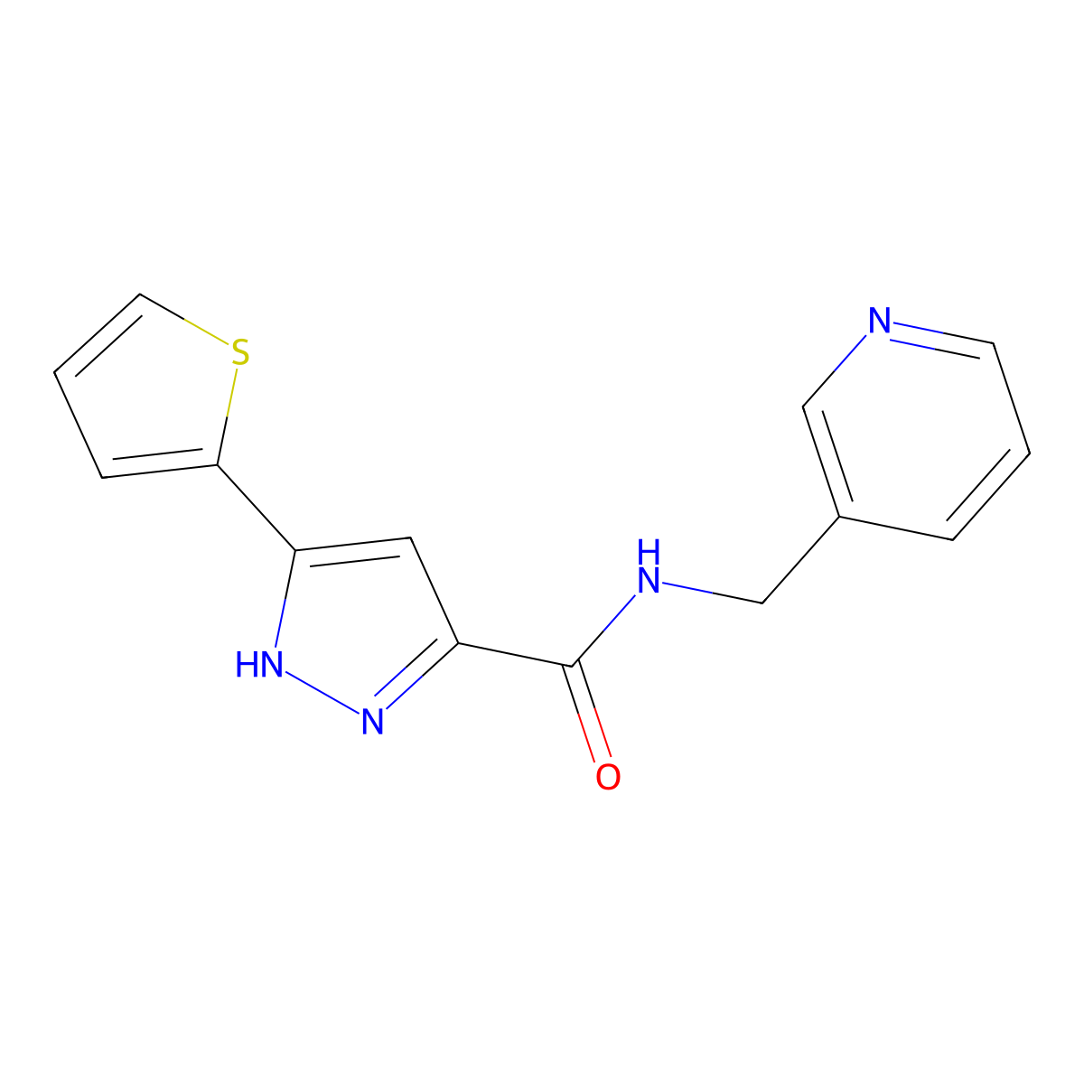N-(pyridin-3-ylmethyl)-5-(thiophen-2-yl)-1H-pyrazole-3-carboxamide molecular structure, CAS 1240059-12-4