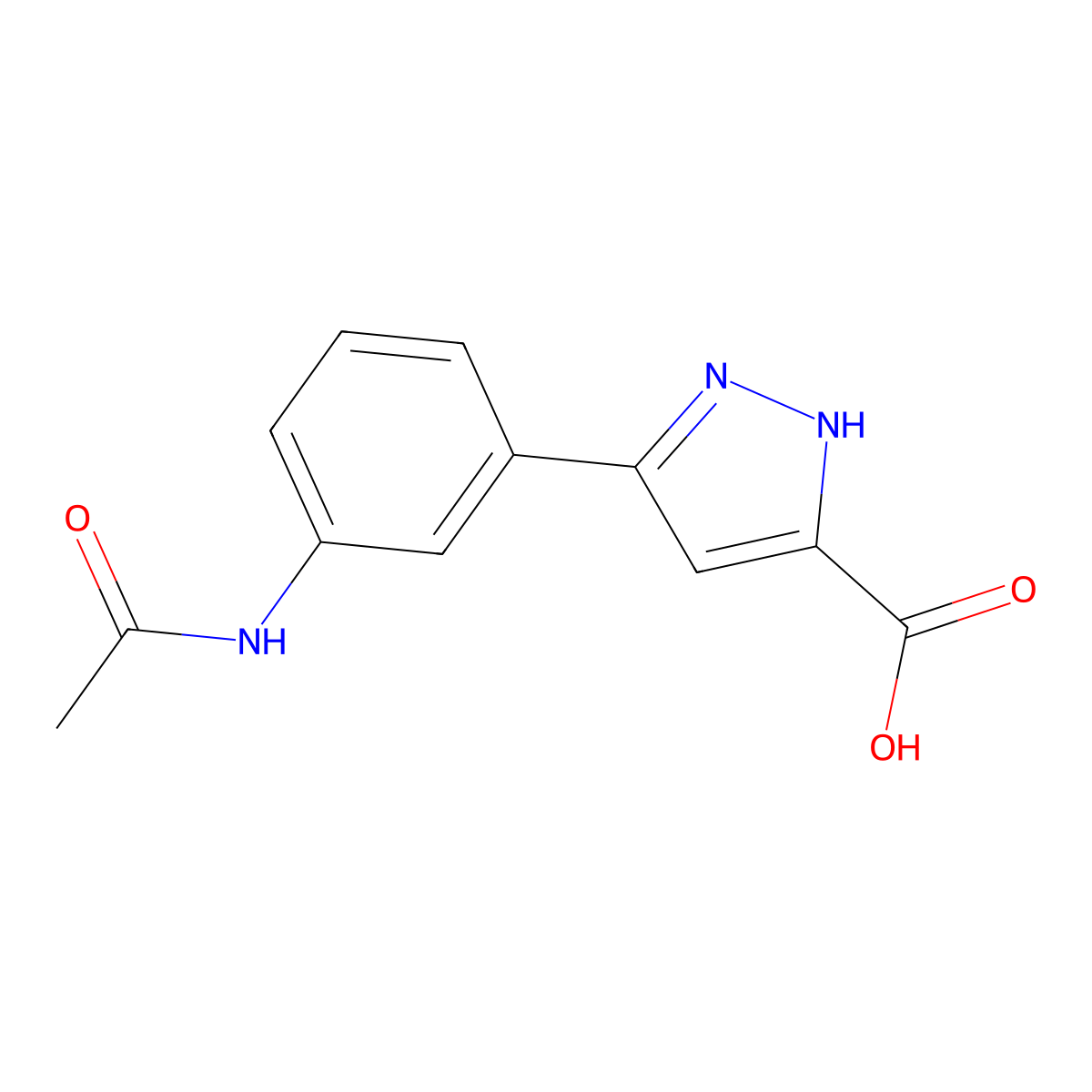 5-(3-Acetylaminophenyl)-1H-pyrazole-3-carboxylic acid molecular structure, CAS 1240061-39-5