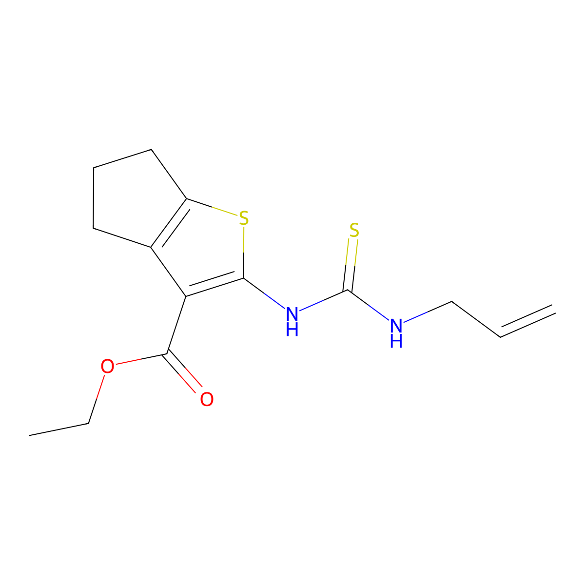 ethyl 2-(3-allylthioureido)-5,6-dihydro-4H-cyclopenta[b]thiophene-3-carboxylate molecular structure, CAS 124009-46-7