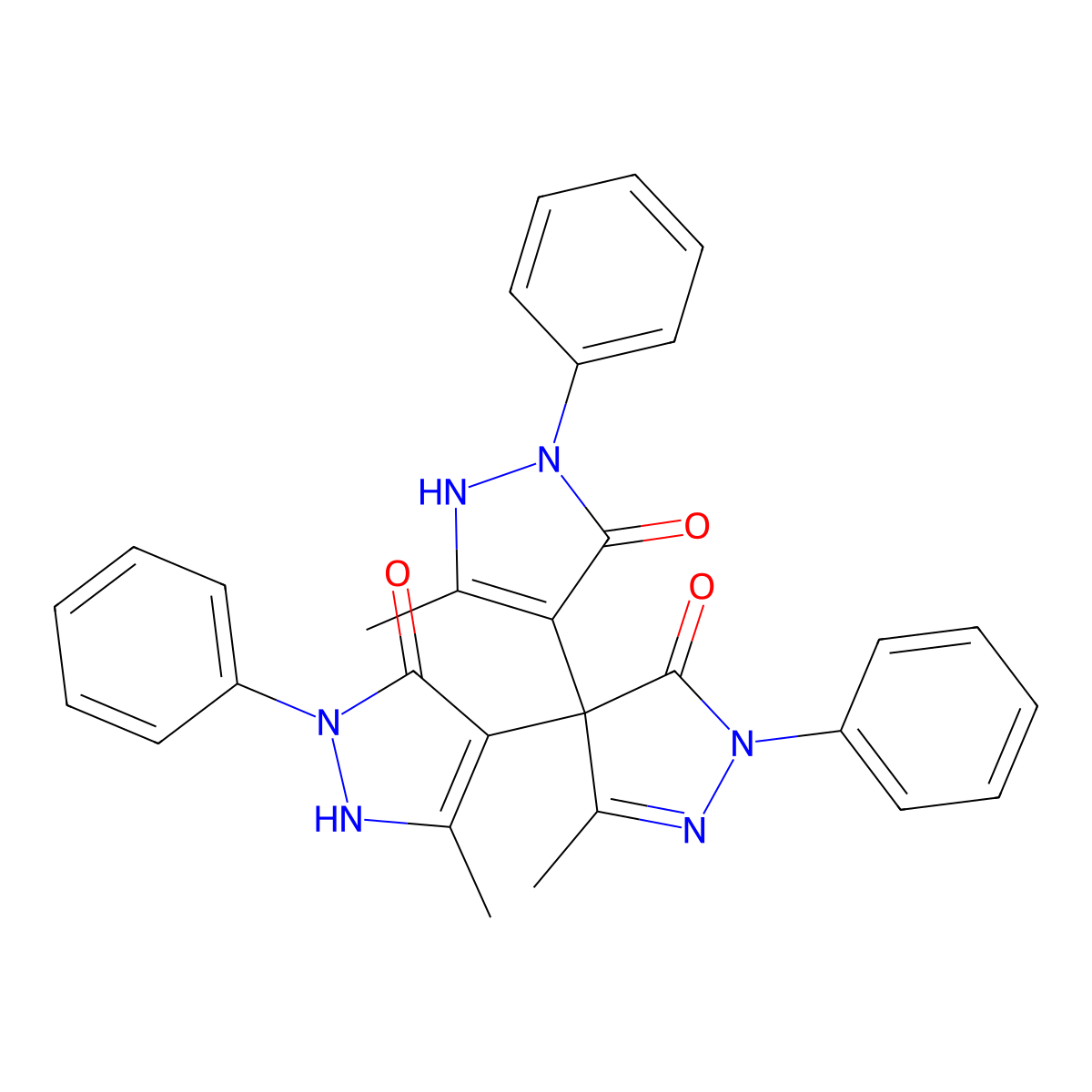 5,5''-Dihydroxy-3,3'',5'-trimethyl-1,1'',2'-triphenyl-1H,1''H-[4,4':4',4''-terpyrazol]-3'(2'H)-one molecular structure, CAS 124009-63-8