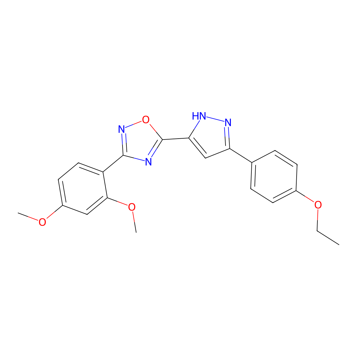 3-(2,4-dimethoxyphenyl)-5-[3-(4-ethoxyphenyl)-1H-pyrazol-5-yl]-1,2,4-oxadiazole molecular structure, CAS 1240109-77-6