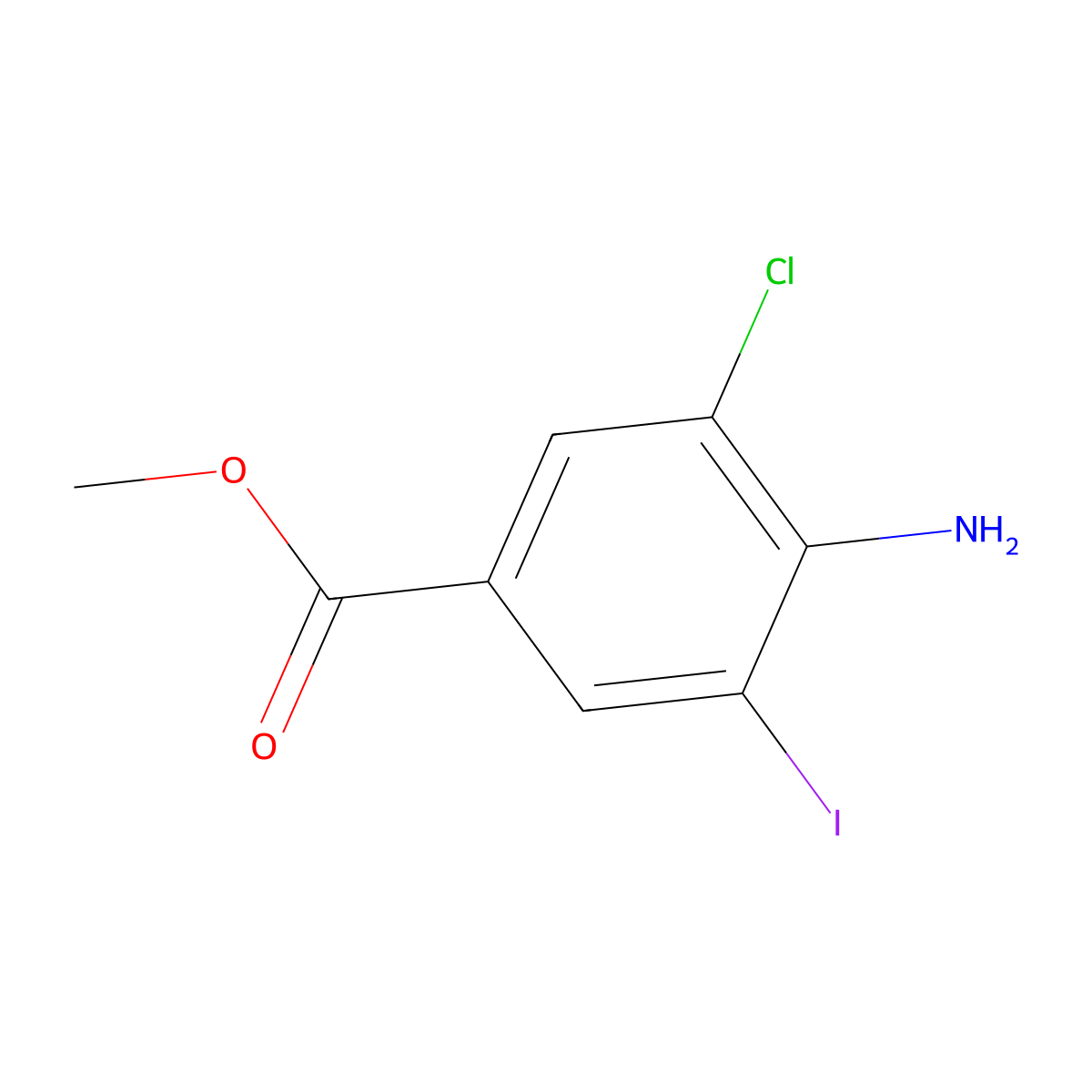 Methyl 4-amino-3-chloro-5-iodobenzoate molecular structure, CAS 1240113-63-6