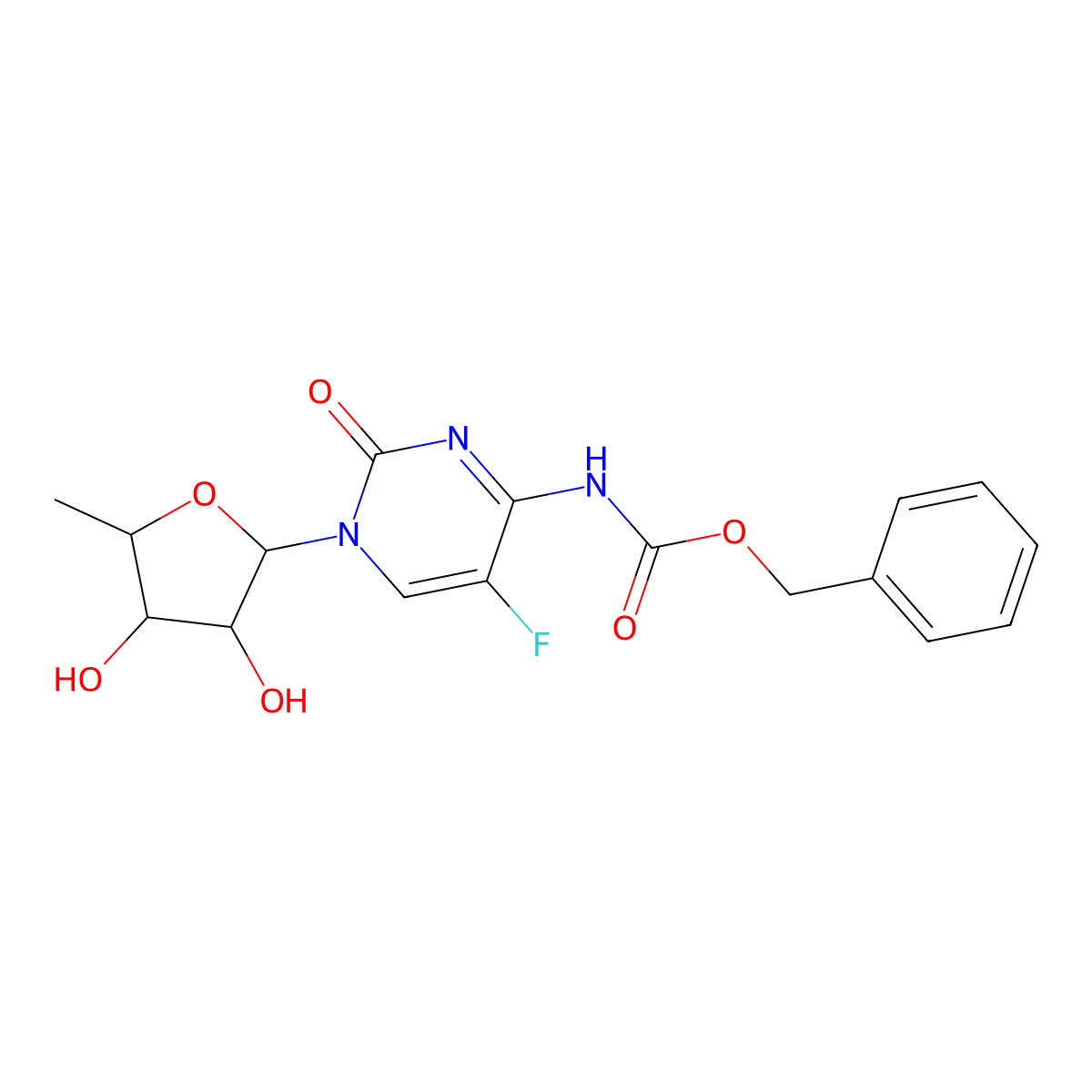 benzyl N-{1-[(2R,3R,4S,5R)-3,4-dihydroxy-5-methyloxolan-2-yl]-5-fluoro-2-oxo-1,2-dihydropyrimidin-4-yl}carbamate molecular structure, CAS 124012-85-7