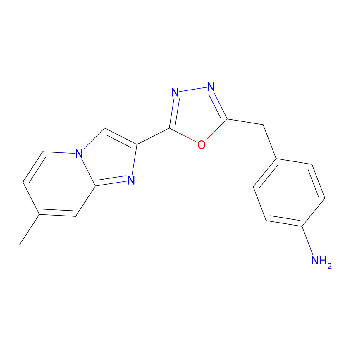 4-[(5-{7-Methylimidazo[1,2-a]pyridin-2-yl}-1,3,4-oxadiazol-2-yl)methyl]aniline molecular structure, CAS 1240147-48-1