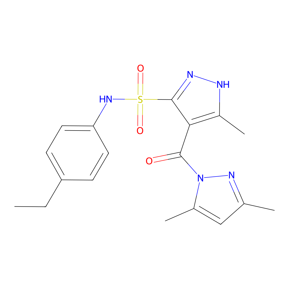 4-(3,5-dimethyl-1H-pyrazole-1-carbonyl)-N-(4-ethylphenyl)-3-methyl-1H-pyrazole-5-sulfonamide molecular structure, CAS 1240217-52-0