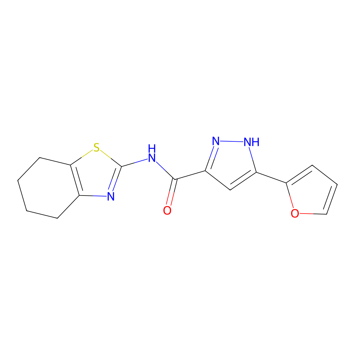 5-(furan-2-yl)-N-(4,5,6,7-tetrahydrobenzo[d]thiazol-2-yl)-1H-pyrazole-3-carboxamide molecular structure, CAS 1240217-93-9