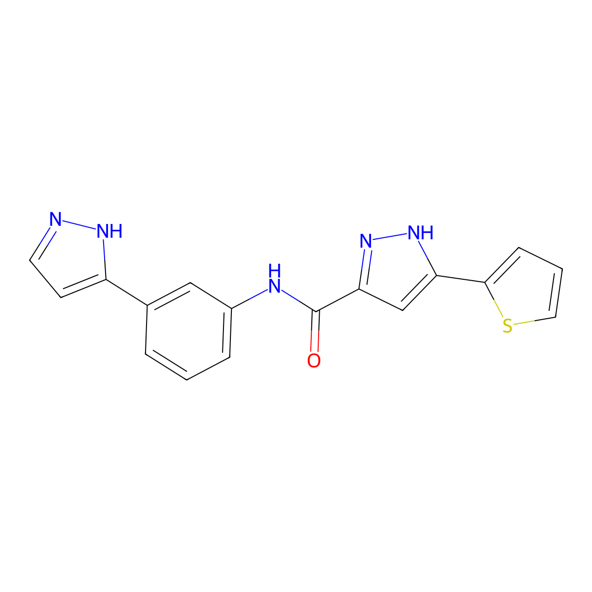 N-[3-(1H-pyrazol-3-yl)phenyl]-3-(thiophen-2-yl)-1H-pyrazole-5-carboxamide molecular structure, CAS 1240217-95-1