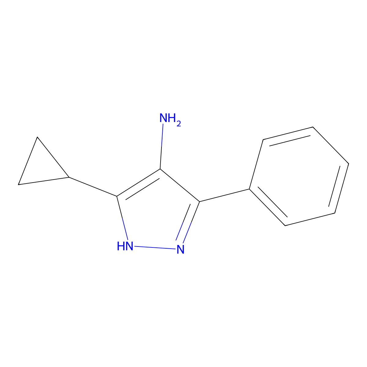 3-cyclopropyl-5-phenyl-2H-pyrazol-4-amine molecular structure, CAS 1240218-33-0