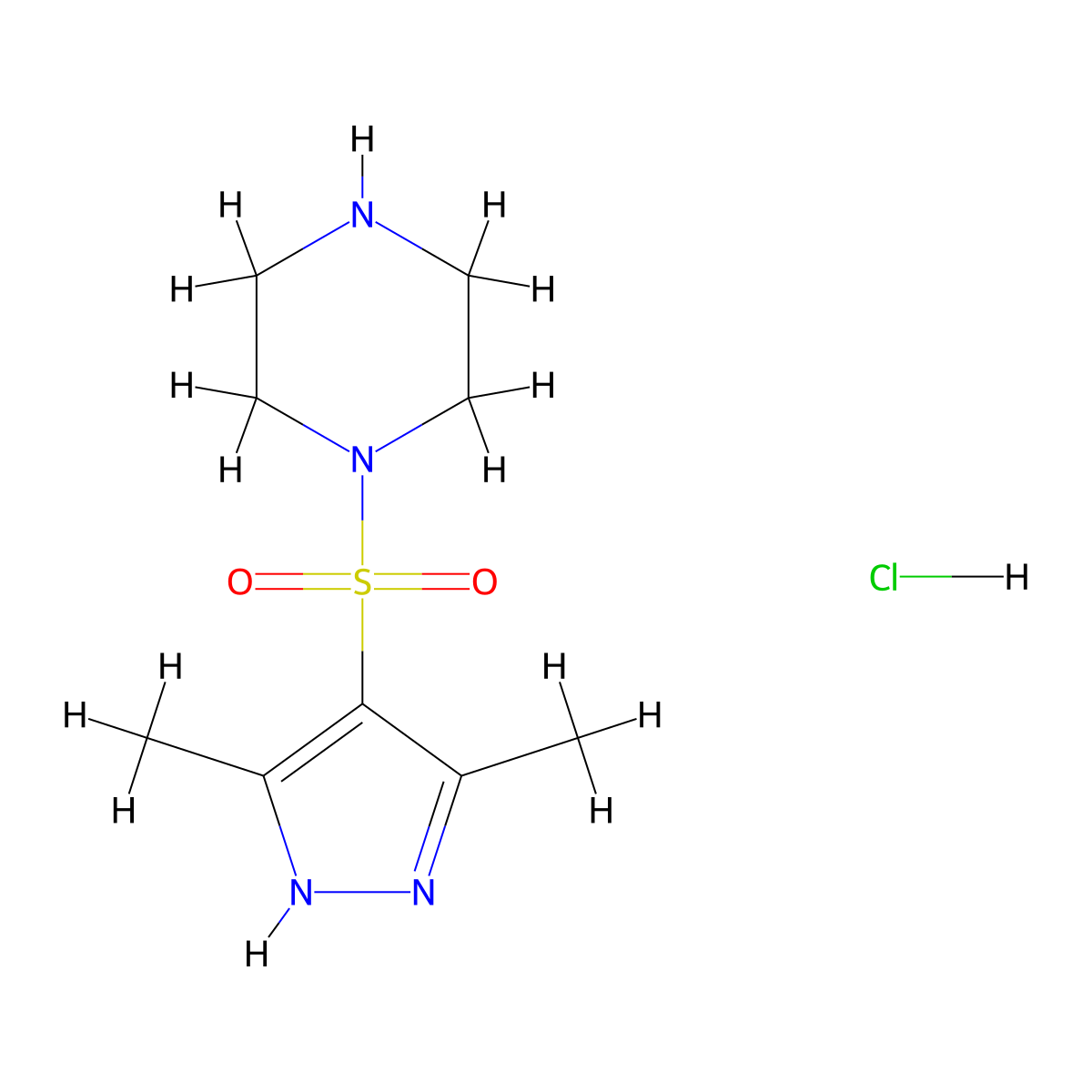 1-((3,5-dimethyl-1H-pyrazol-4-yl)sulfonyl)piperazine hydrochloride molecular structure, CAS 1240238-30-5