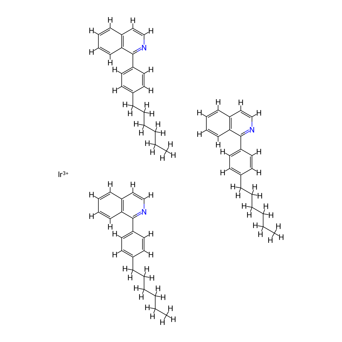 Tris(2-(4-n-hexylphenyl)quinoline))iridium(III) molecular structure, CAS 1240249-29-9