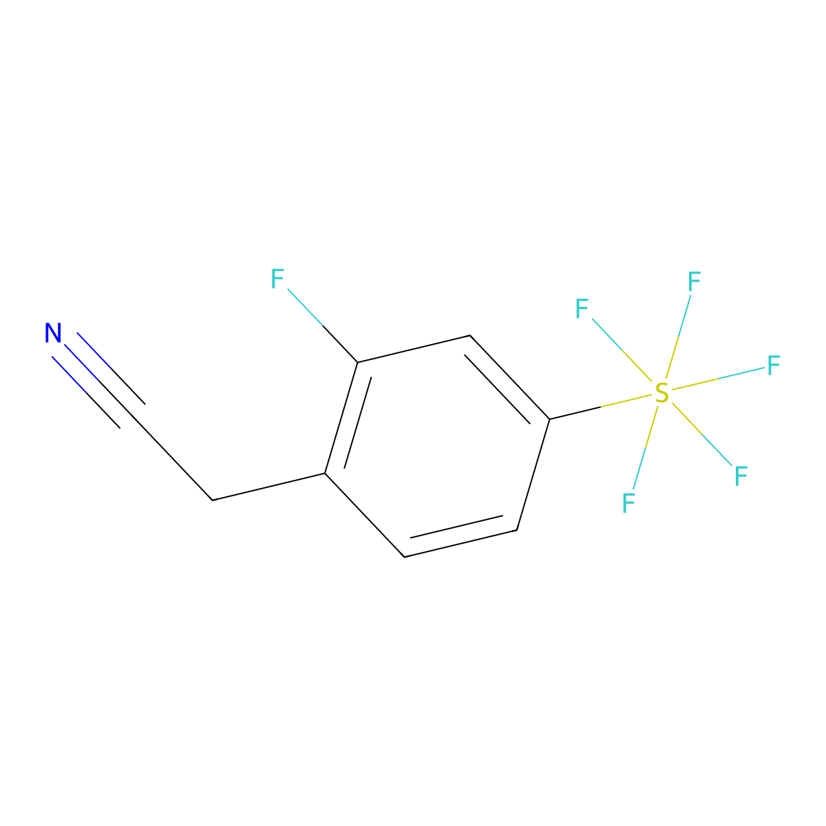 2-Fluoro-4-(pentafluorosulfur)phenylacetonitrile molecular structure, CAS 1240256-87-4