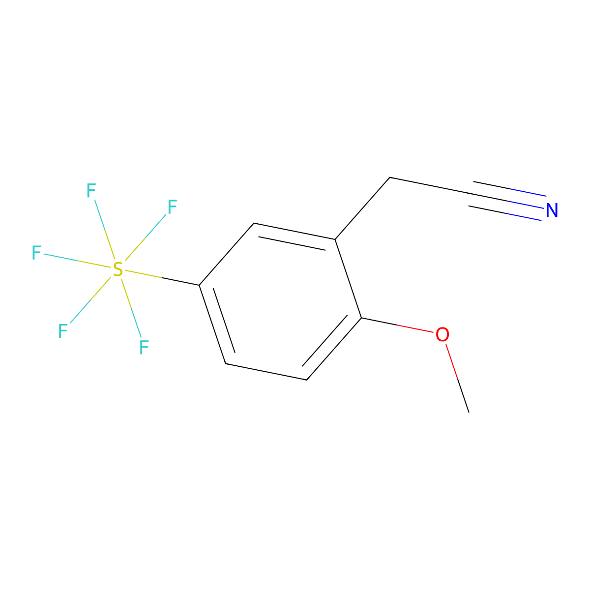 2-Methoxy-5-(pentafluorosulfur)phenylacetonitrile molecular structure, CAS 1240257-27-5