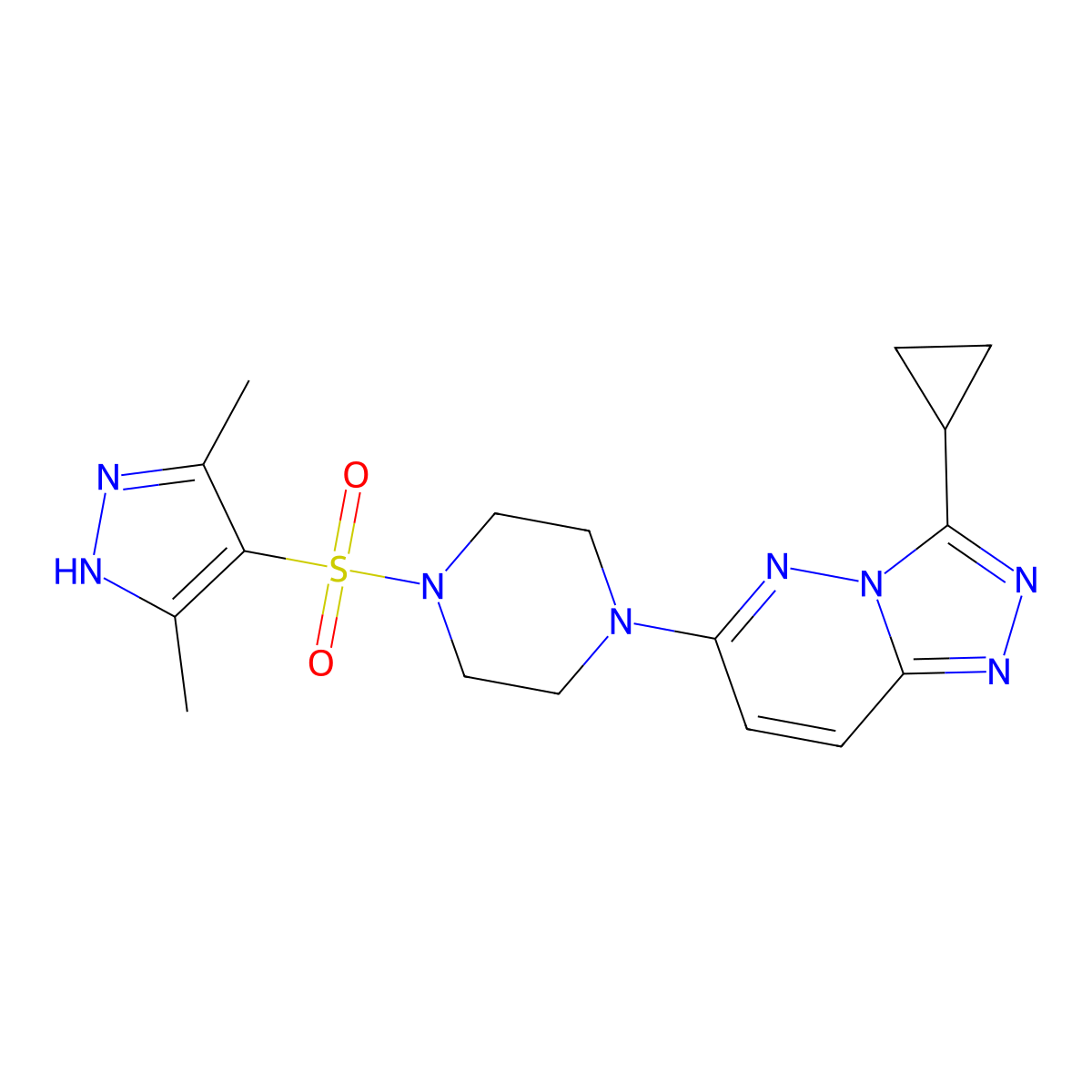 3-cyclopropyl-6-(4-((3,5-dimethyl-1H-pyrazol-4-yl)sulfonyl)piperazin-1-yl)-[1,2,4]triazolo[4,3-b]pyridazine molecular structure, CAS 1240261-89-5