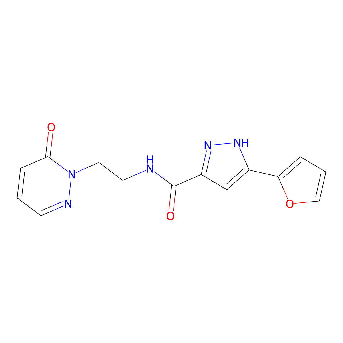 3-(furan-2-yl)-N-(2-(6-oxopyridazin-1(6H)-yl)ethyl)-1H-pyrazole-5-carboxamide molecular structure, CAS 1240263-88-0