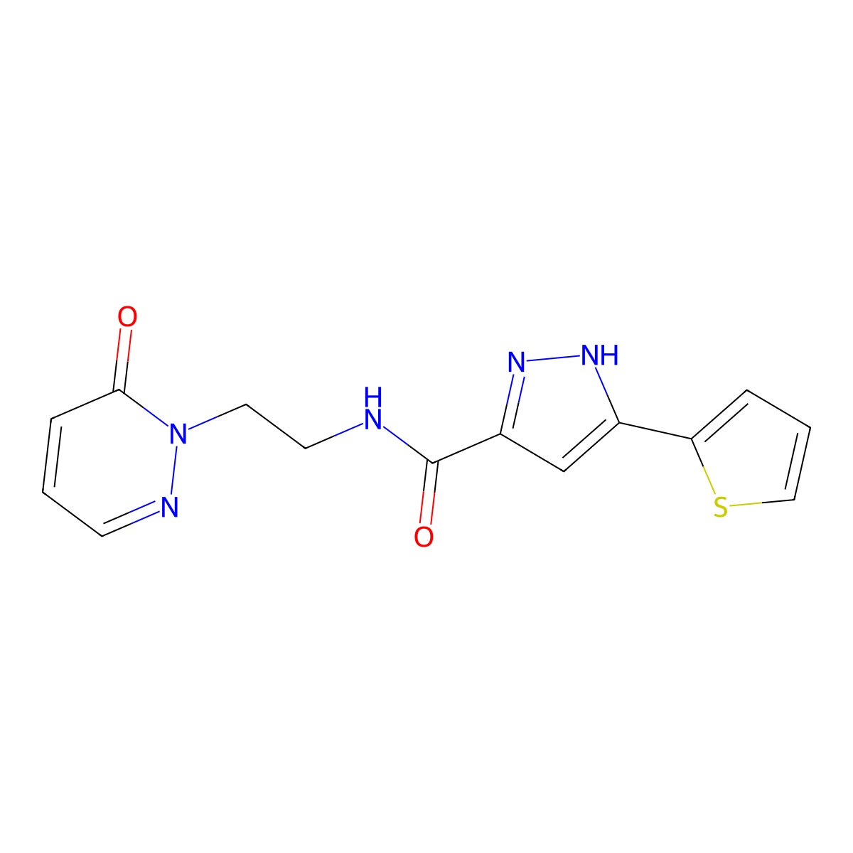 N-(2-(6-oxopyridazin-1(6H)-yl)ethyl)-3-(thiophen-2-yl)-1H-pyrazole-5-carboxamide molecular structure, CAS 1240264-30-5