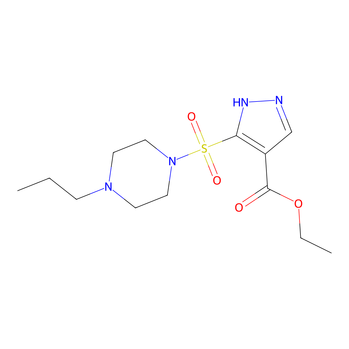 ethyl 5-[(4-propylpiperazin-1-yl)sulfonyl]-1H-pyrazole-4-carboxylate molecular structure, CAS 1240267-40-6