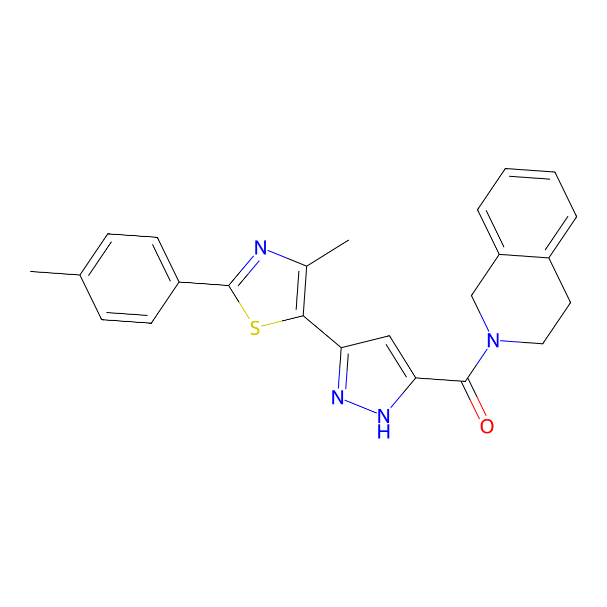 (3,4-dihydroisoquinolin-2(1H)-yl)(3-(4-methyl-2-(p-tolyl)thiazol-5-yl)-1H-pyrazol-5-yl)methanone molecular structure, CAS 1240278-53-8