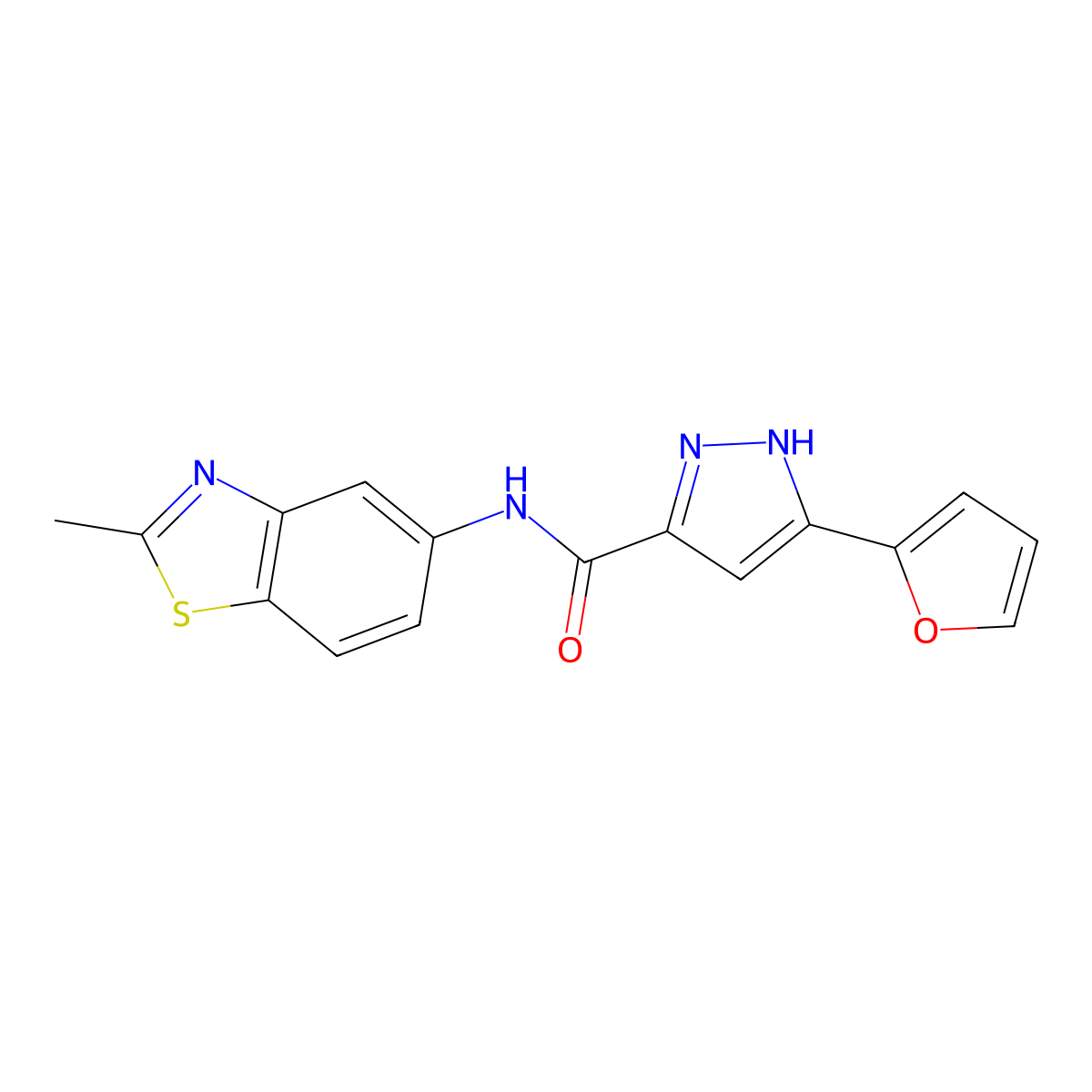 5-(furan-2-yl)-N-(2-methylbenzo[d]thiazol-5-yl)-1H-pyrazole-3-carboxamide molecular structure, CAS 1240278-67-4