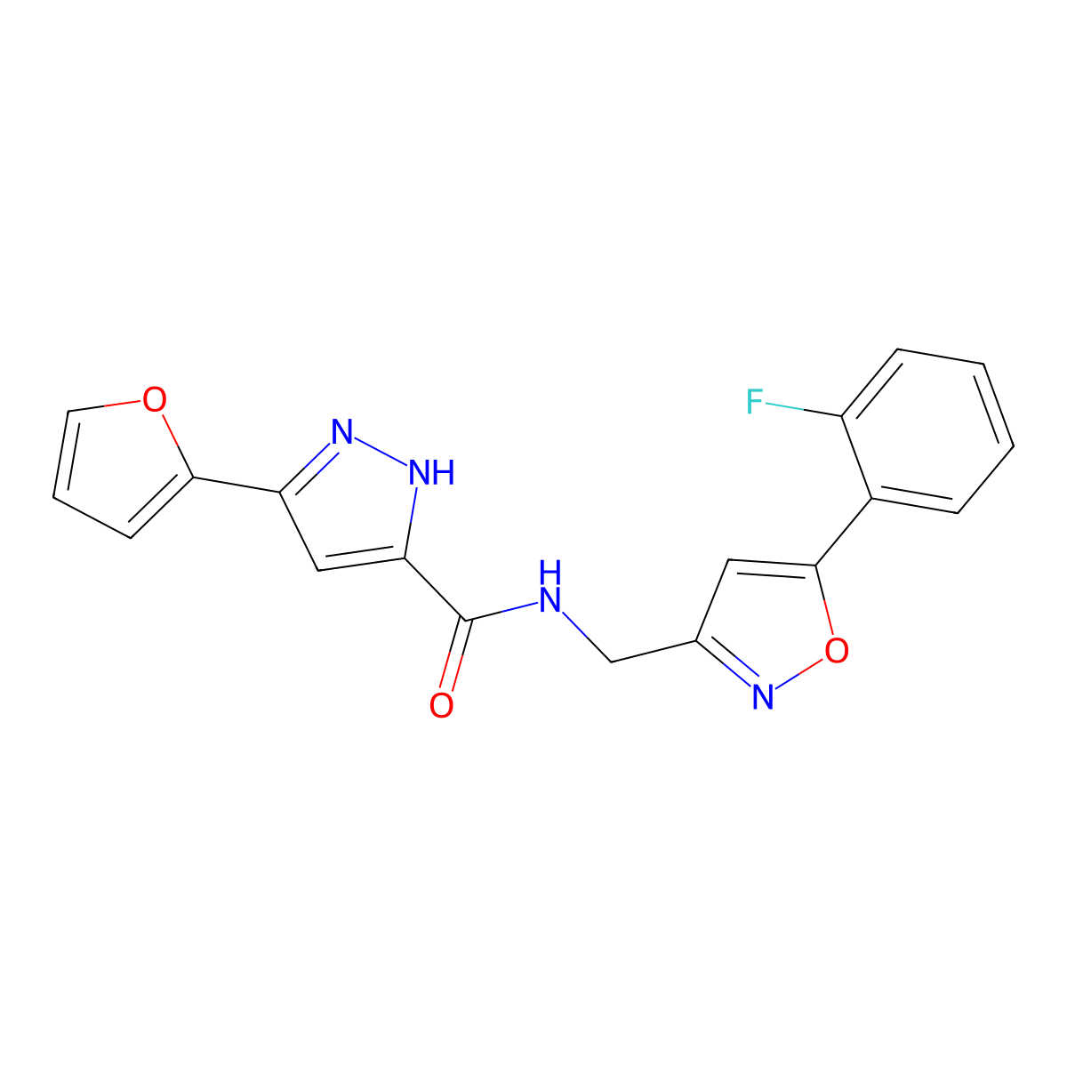 N-((5-(2-fluorophenyl)isoxazol-3-yl)methyl)-3-(furan-2-yl)-1H-pyrazole-5-carboxamide molecular structure, CAS 1240290-52-1