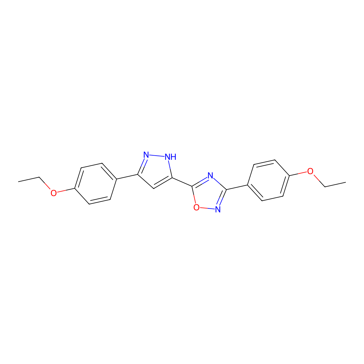 3-(4-ethoxyphenyl)-5-[3-(4-ethoxyphenyl)-1H-pyrazol-5-yl]-1,2,4-oxadiazole molecular structure, CAS 1240306-72-2