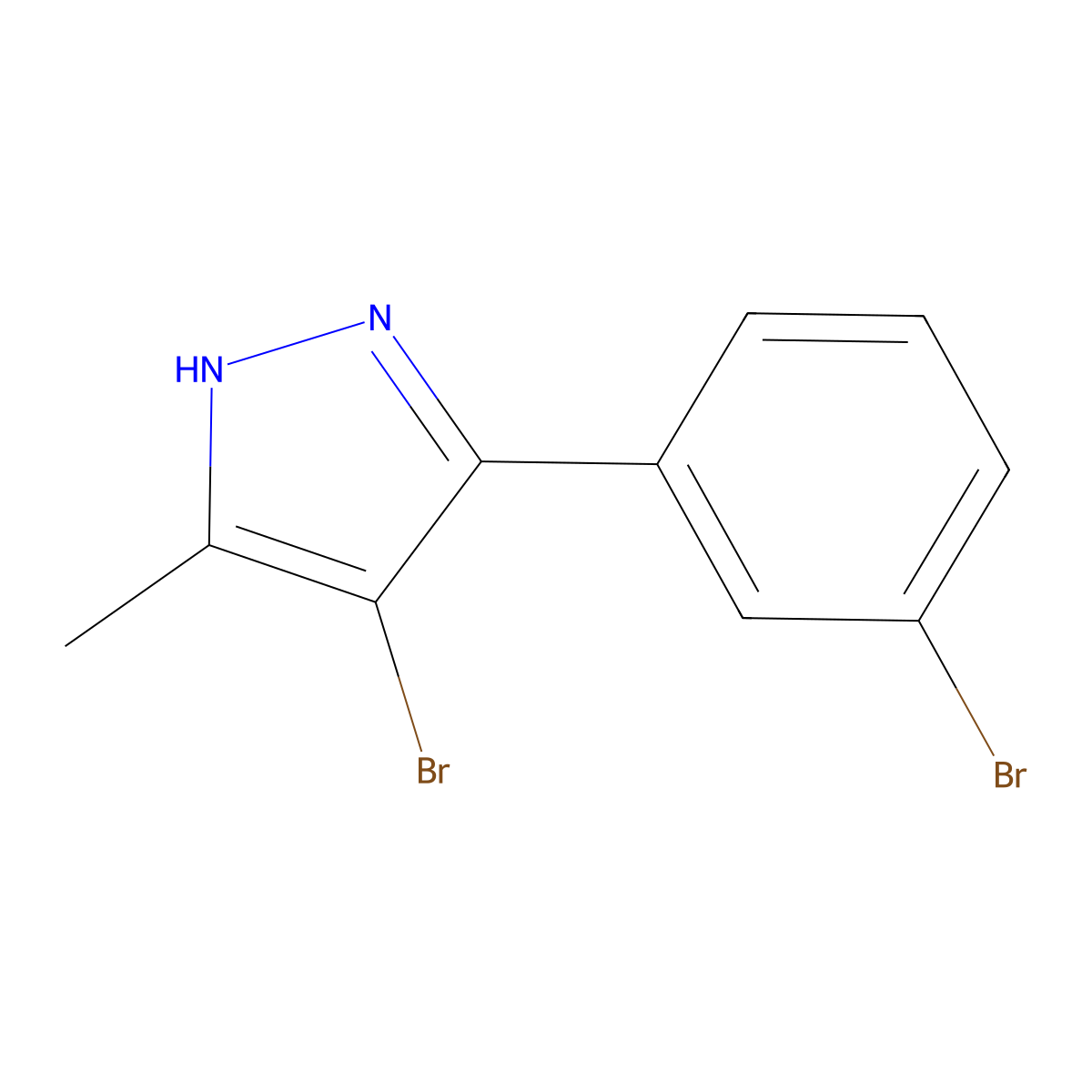 4-bromo-3-(3-bromophenyl)-5-methyl-1H-pyrazole molecular structure, CAS 1240309-82-3