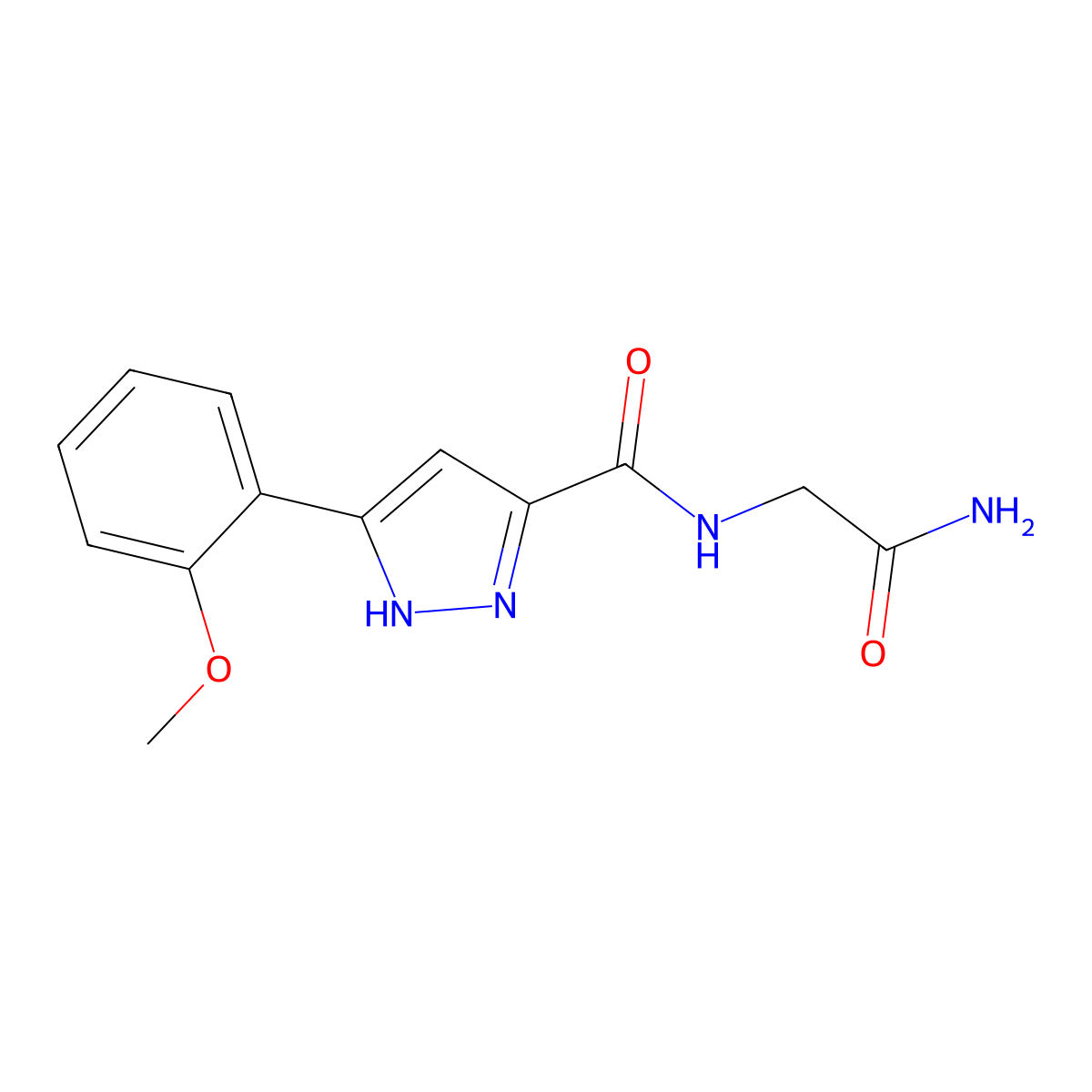 N-(2-amino-2-oxoethyl)-5-(2-methoxyphenyl)-1H-pyrazole-3-carboxamide molecular structure, CAS 1240312-01-9