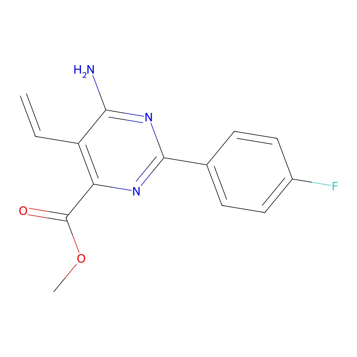 Methyl 6-amino-2-(4-fluorophenyl)-5-vinylpyrimidine-4-carboxylate molecular structure, CAS 1240312-42-8