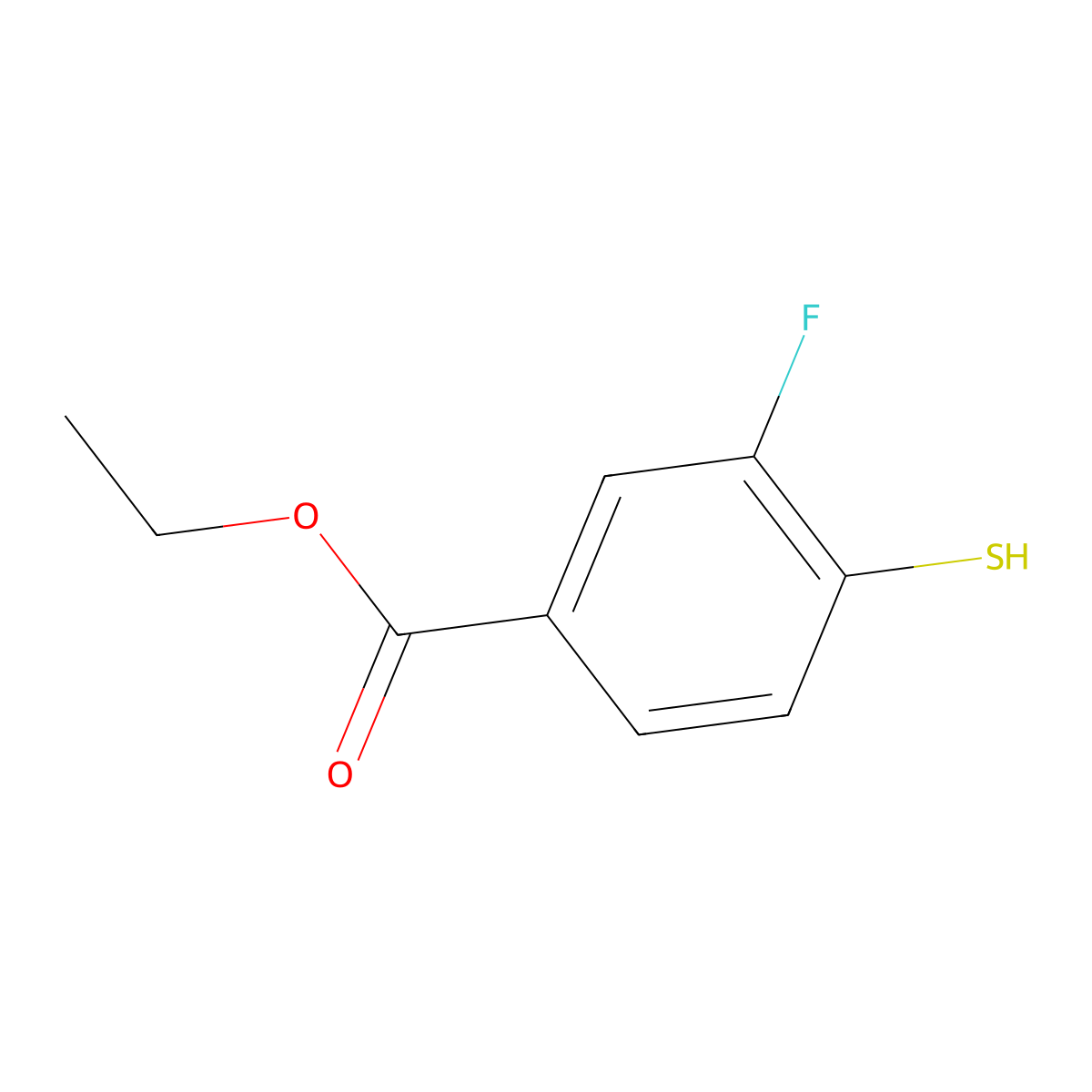 Ethyl 3-fluoro-4-sulfanylbenzoate molecular structure, CAS 1240328-08-8