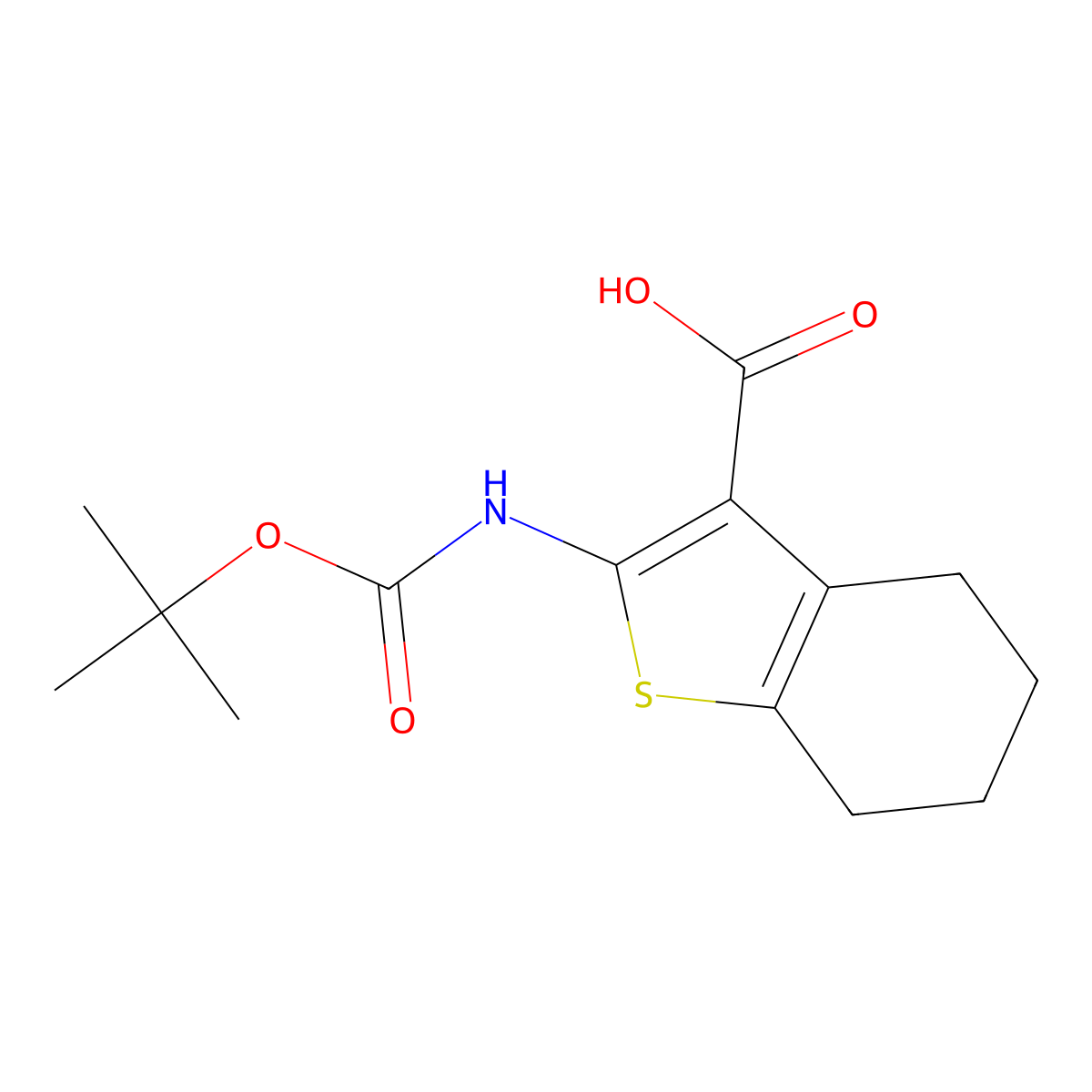 2-(((1,1-Dimethylethoxy)carbonyl)amino)-4,5,6,7-tetrahydrobenzo(b)thiophene-3-carboxylic acid molecular structure, CAS 1240361-06-1