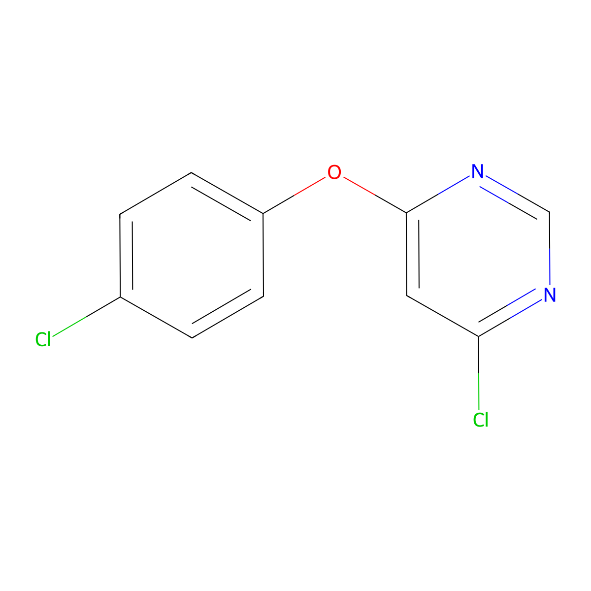 Pyrimidine, 4-chloro-6-(4-chlorophenoxy)- molecular structure, CAS 124041-02-7
