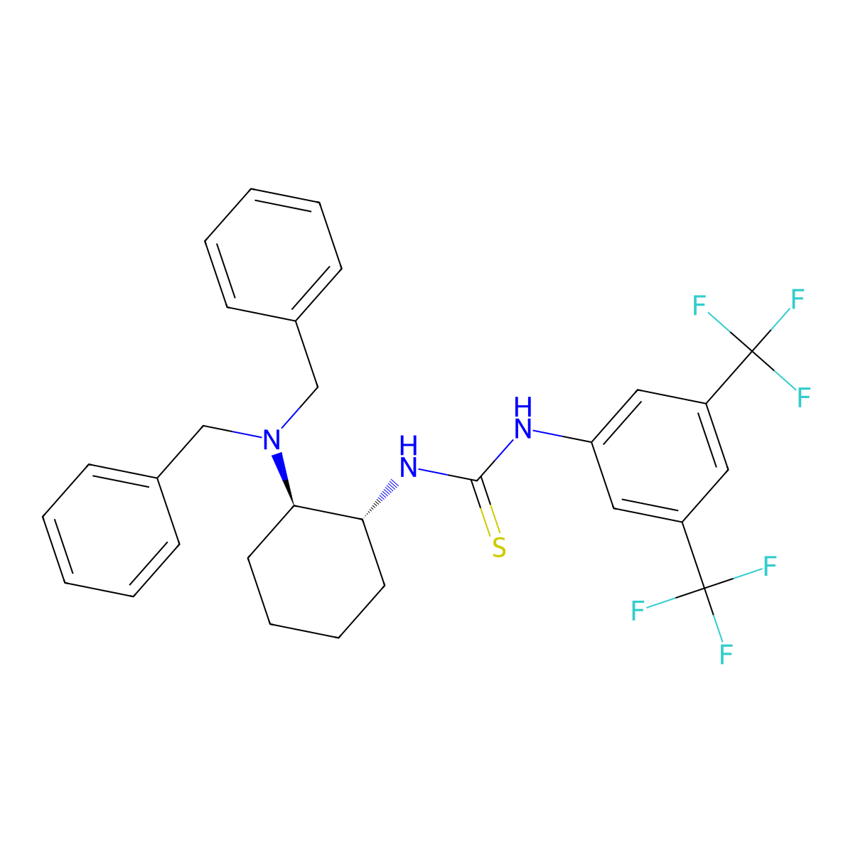N-[(1R,2R)-2-[Bis(phenylmethyl)amino]cyclohexyl]-N'-[3,5-bis(trifluoromethyl)phenyl]thiourea molecular structure, CAS 1240466-16-3