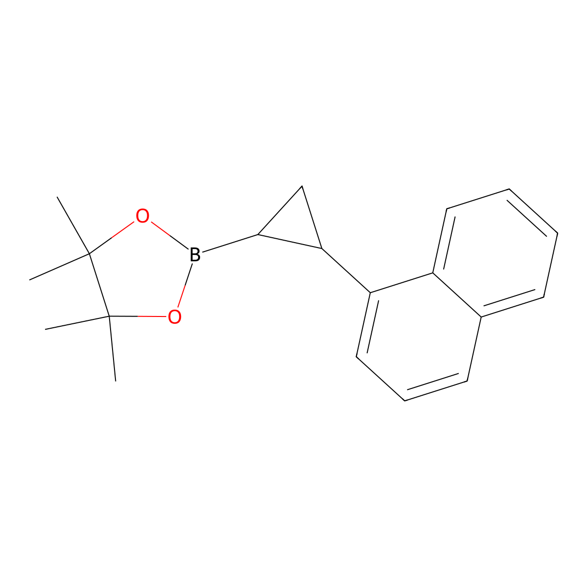 rac-4,4,5,5-tetramethyl-2-((1R,2R)-2-(naphthalen-1-yl)cyclopropyl)-1,3,2-dioxaborolane molecular structure, CAS 1240492-37-8