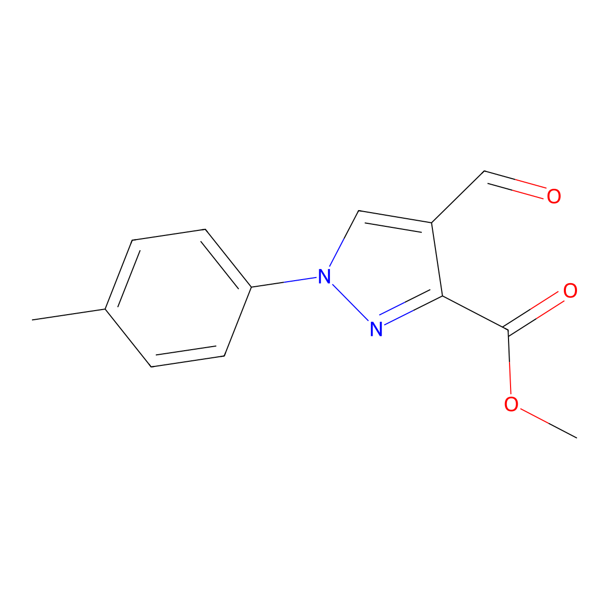 Methyl 4-formyl-1-(4-methylphenyl)-1H-pyrazole-3-carboxylate molecular structure, CAS 1240503-57-4