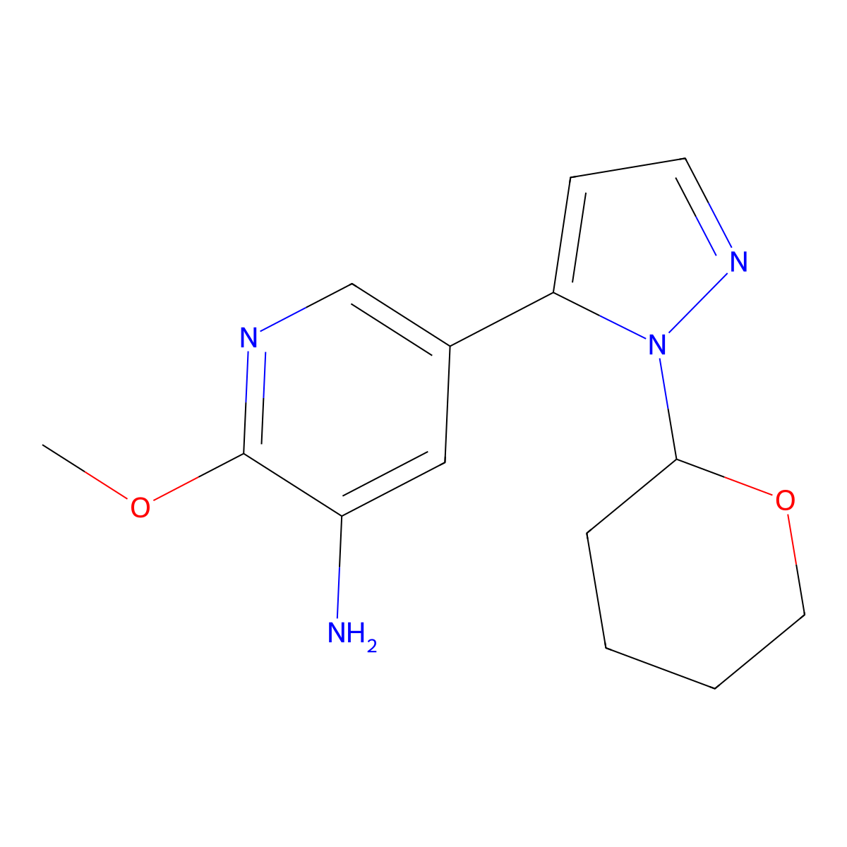 2-Methoxy-5-(1-(tetrahydro-2H-pyran-2-yl)-1H-pyrazol-5-yl)pyridin-3-amine molecular structure, CAS 1240521-83-8