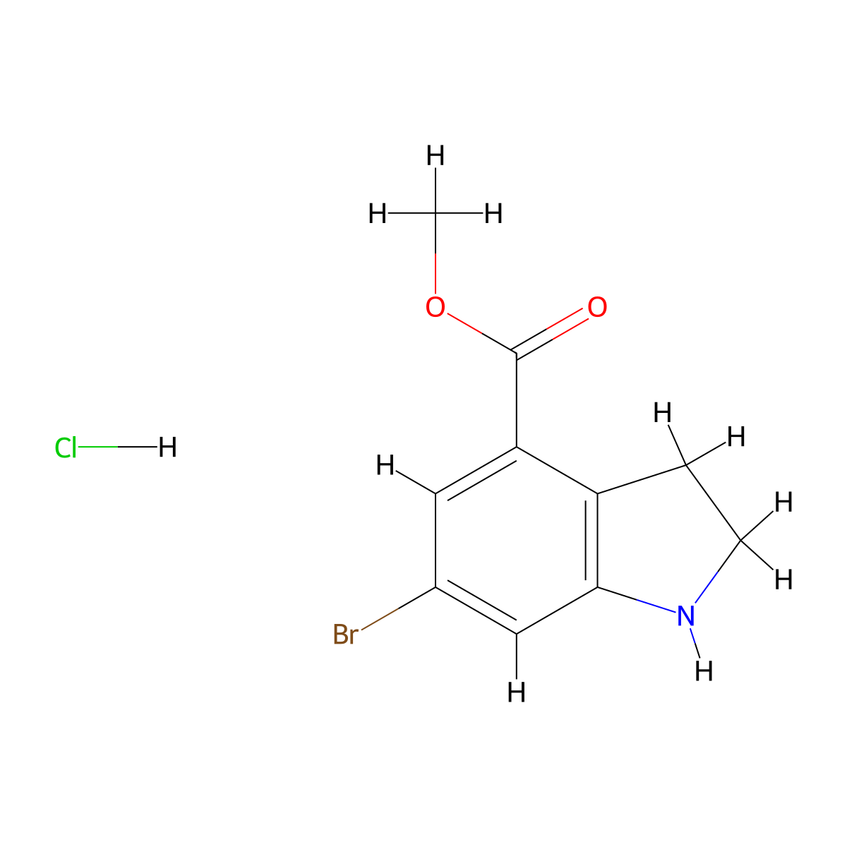 Methyl 6-bromoindoline-4-carboxylate hydrochloride molecular structure, CAS 1240523-96-9