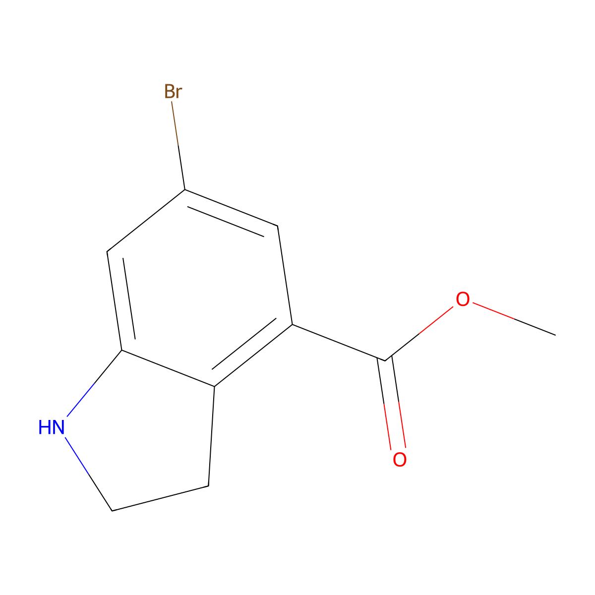 methyl 6-bromo-2,3-dihydro-1H-indole-4-carboxylate molecular structure, CAS 1240523-98-1