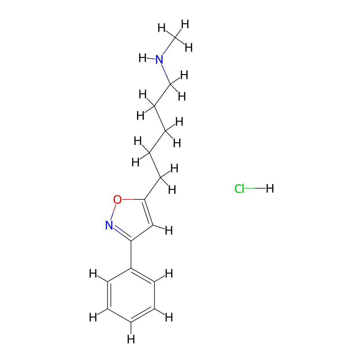 Methyl[5-(3-phenyl-1,2-oxazol-5-yl)pentyl]amine hydrochloride molecular structure, CAS 1240526-08-2