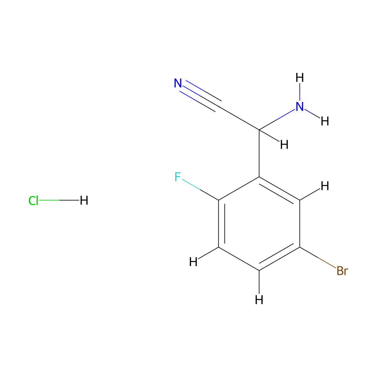 2-Amino-2-(5-bromo-2-fluorophenyl)acetonitrile hydrochloride molecular structure, CAS 1240526-17-3