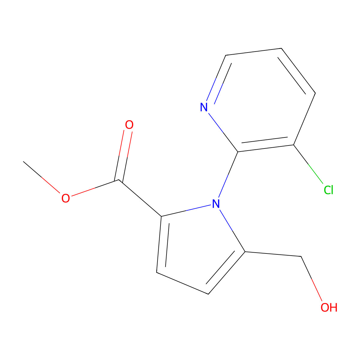 methyl 1-(3-chloropyridin-2-yl)-5-(hydroxymethyl)-1H-pyrrole-2-carboxylate molecular structure, CAS 1240526-35-5
