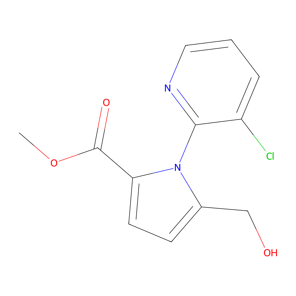 methyl 1-(3-chloropyridin-2-yl)-5-(hydroxymethyl)-1H-pyrrole-2-carboxylate molecular structure, CAS 1240526-35-5