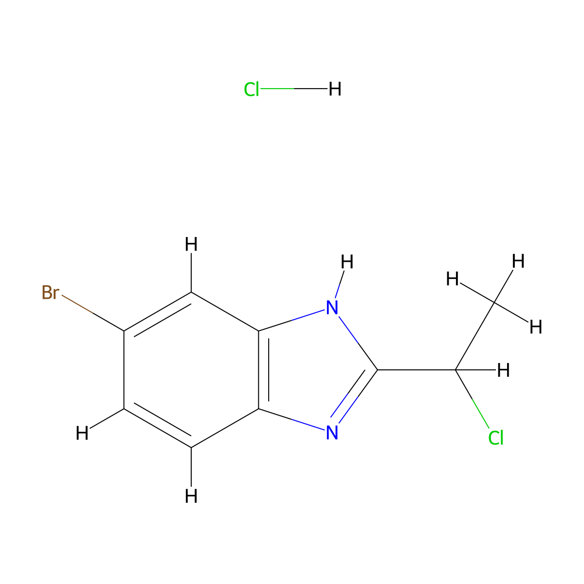 5-bromo-2-(1-chloroethyl)-1H-1,3-benzodiazole hydrochloride molecular structure, CAS 1240526-43-5