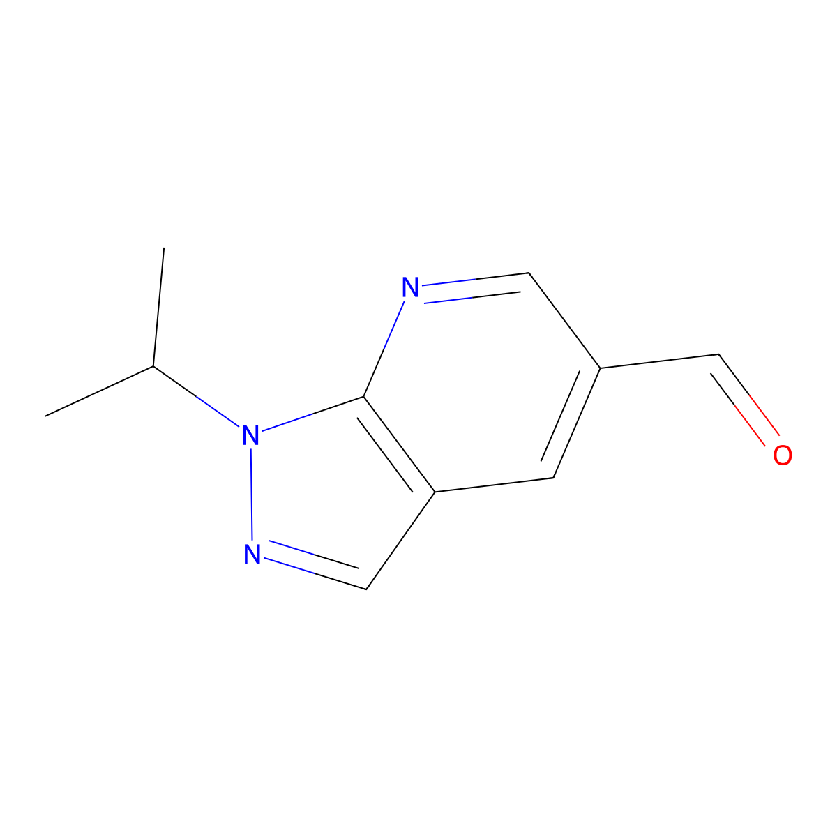 1-(propan-2-yl)-1H-pyrazolo(3,4-b)pyridine-5-carbaldehyde molecular structure, CAS 1240526-52-6