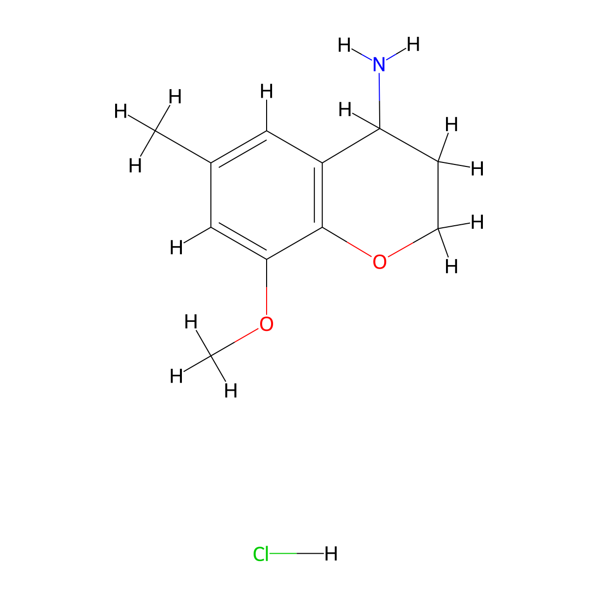 8-methoxy-6-methyl-3,4-dihydro-2H-1-benzopyran-4-amine hydrochloride molecular structure, CAS 1240526-64-0