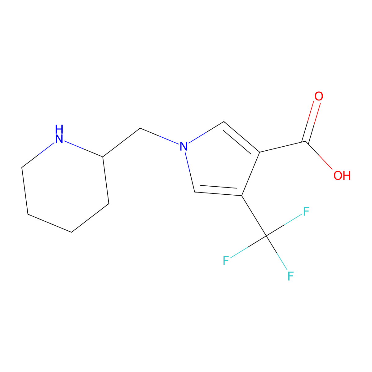 1-(piperidin-2-ylmethyl)-4-(trifluoromethyl)-1H-pyrrole-3-carboxylic acid molecular structure, CAS 1240526-65-1