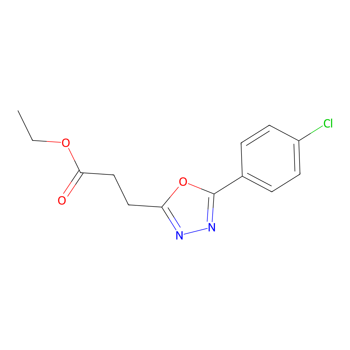 Ethyl 3-[5-(4-chlorophenyl)-1,3,4-oxadiazol-2-yl]propanoate molecular structure, CAS 1240527-55-2