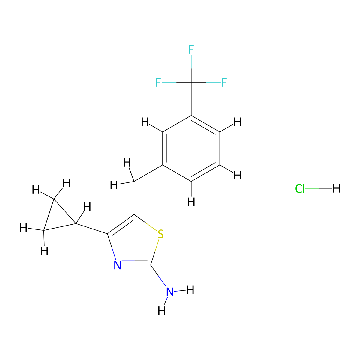 4-Cyclopropyl-5-{[3-(trifluoromethyl)phenyl]methyl}-1,3-thiazol-2-amine hydrochloride molecular structure, CAS 1240527-65-4