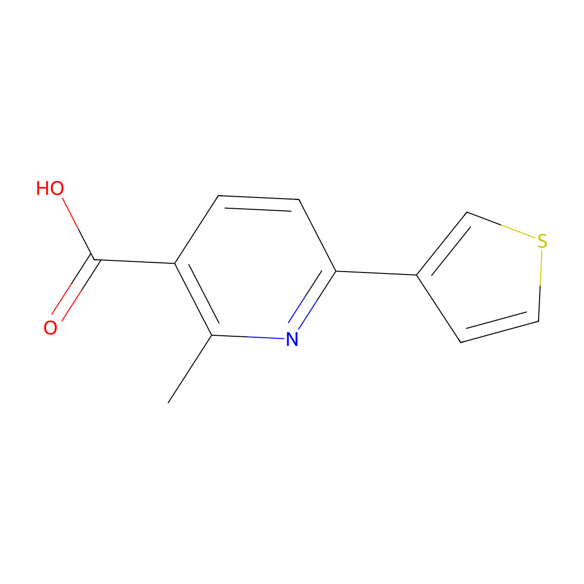 2-Methyl-6-(thiophen-3-yl)pyridine-3-carboxylic acid molecular structure, CAS 1240527-66-5